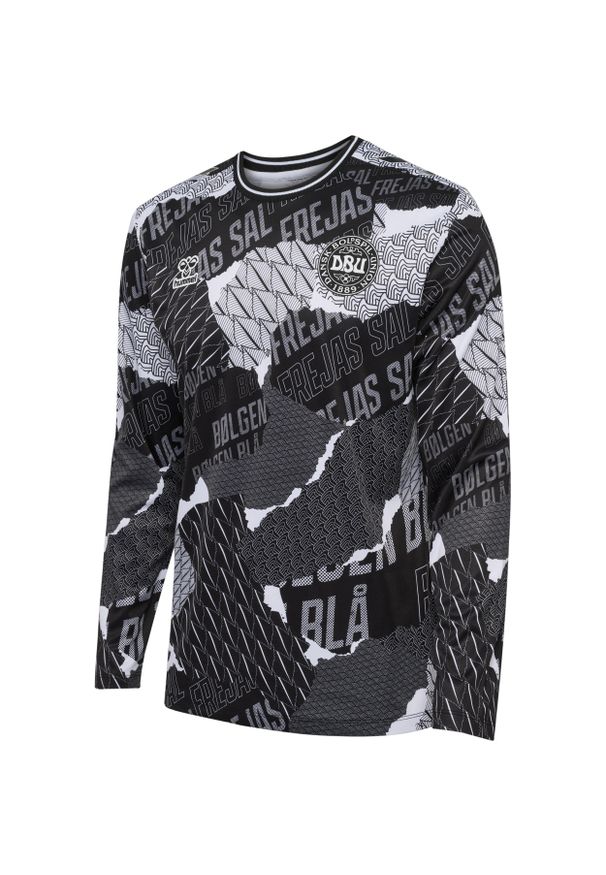 Hummel - Długi rękaw koszulka przedmeczowa Dania 2023/24. Kolor: wielokolorowy, biały, czarny. Długość rękawa: długi rękaw. Długość: długie. Sport: piłka nożna