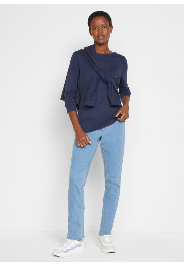 bonprix - Bluzka z długim rękawem z czystej bawełny organicznej. Kolor: niebieski. Materiał: bawełna. Długość rękawa: długi rękaw. Długość: długie