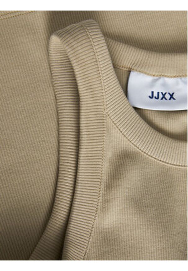 JJXX Top 12224661 Beżowy Rib Fit. Kolor: beżowy. Materiał: bawełna