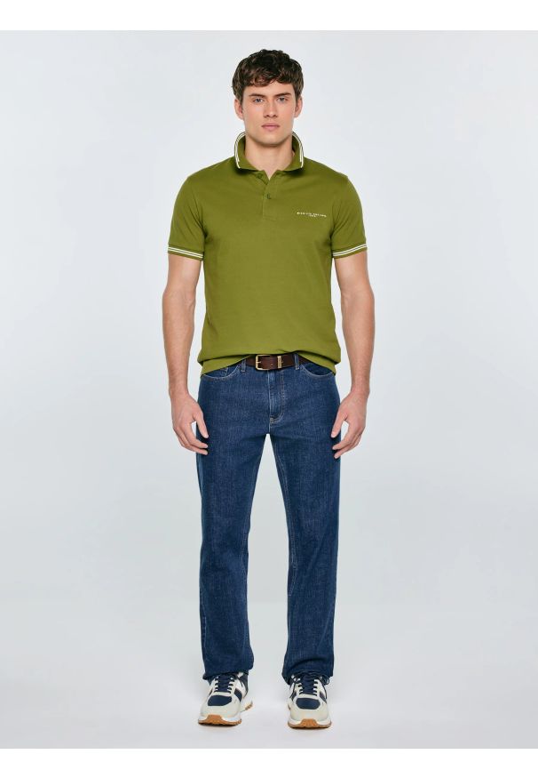 Big-Star - Koszulka męska polo zielona Wladym 301. Okazja: na co dzień. Typ kołnierza: polo. Kolor: zielony. Materiał: dzianina, jeans, materiał. Wzór: nadruk, aplikacja, paski. Styl: casual, klasyczny, sportowy, wizytowy