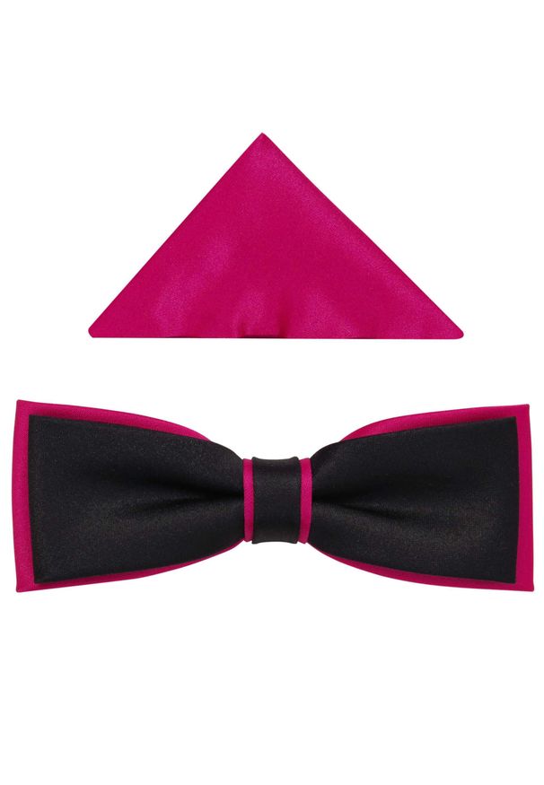 Modini - Czarno-różowa/amarantowa mucha męska SLIM B64. Kolor: różowy, czarny, wielokolorowy. Materiał: poliester, tkanina. Styl: elegancki