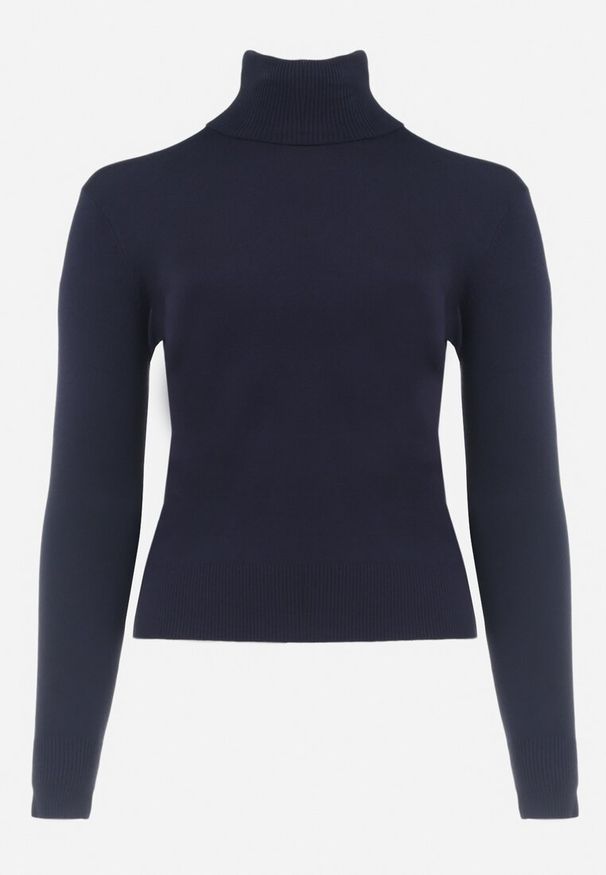 Born2be - Granatowy Sweter z Golfem Sazerna. Typ kołnierza: golf. Kolor: niebieski. Materiał: wiskoza, tkanina, dzianina. Długość rękawa: długi rękaw. Długość: długie. Wzór: gładki. Sezon: jesień, zima