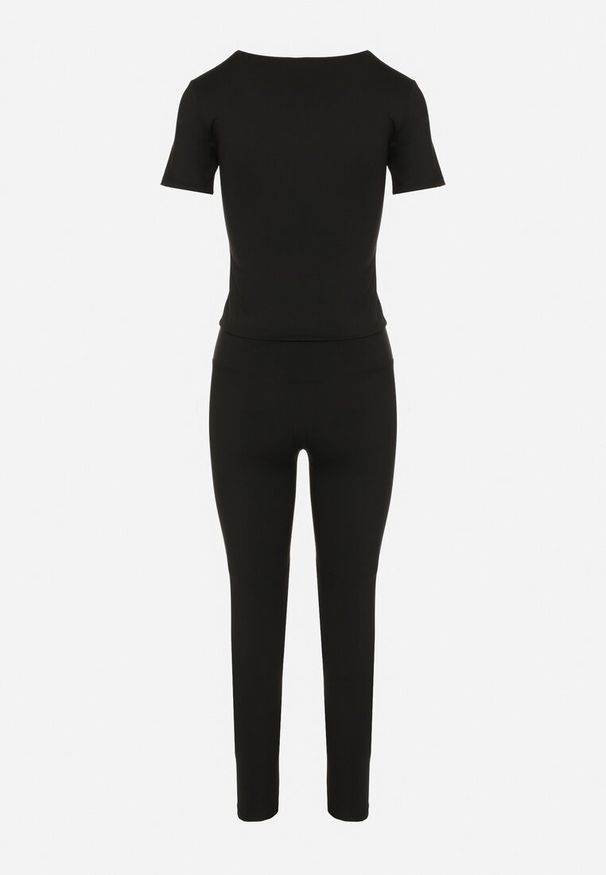 Born2be - Czarny Komplet Sportowy Legginsy i Dopasowany T-shirt Silendria. Kolor: czarny