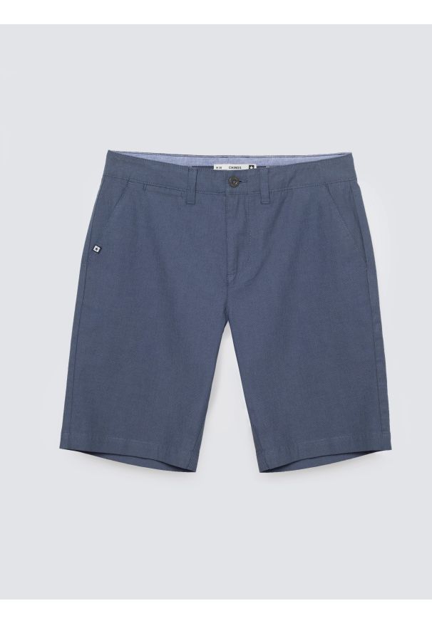 Big-Star - Szorty męskie chinosy niebieskie Rossino 401. Kolor: niebieski. Materiał: tkanina, elastan, bawełna. Sezon: lato. Styl: elegancki, klasyczny