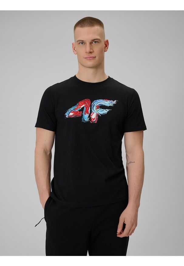 4f - 4F T-shirt regular z nadrukiem męski - czarny XXL. Okazja: na co dzień. Kolor: czarny. Materiał: dzianina, bawełna, materiał. Wzór: nadruk. Styl: casual