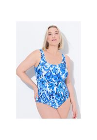 ULLA POPKEN - Damskie Strój kąpielowy wzorzysty bez miękkich miseczek okrągły dekolt. Kolekcja: plus size. Kolor: niebieski. Materiał: poliamid, materiał, elastan #1