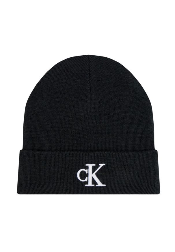 Calvin Klein - CALVIN KLEIN Czarna czapka męska z haftowanym logo. Kolor: czarny. Wzór: haft