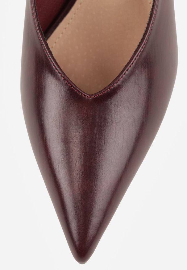 Born2be - Bordowe Czółenka Vices na Obcasie Typu Kaczuszka ze Skórzaną Wkładką Sillpie. Okazja: na co dzień. Kolor: czerwony. Materiał: skóra. Obcas: na obcasie. Styl: casual. Wysokość obcasa: średni