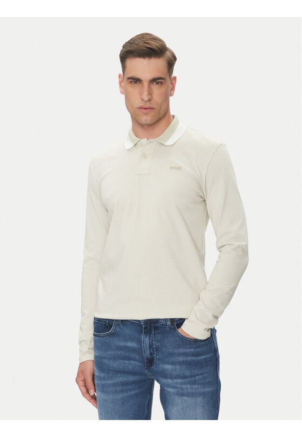 BOSS Polo Peoxfordlong_1 50544845 Beżowy Regular Fit. Typ kołnierza: polo. Kolor: beżowy. Materiał: bawełna