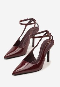Renee - Bordowe Sandały Lakierowane Vices na Szpilce Typu Slingback Dolenita. Okazja: na co dzień, na spacer. Nosek buta: szpiczasty. Zapięcie: sprzączka. Kolor: czerwony. Materiał: lakier. Sezon: lato. Obcas: na szpilce. Styl: klasyczny, casual