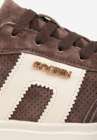 Renee - Brązowe Perforowane Sneakersy Chunky ze Skóry Naturalnej na Platformie Silvanatea. Kolor: brązowy. Materiał: skóra. Obcas: na platformie #7