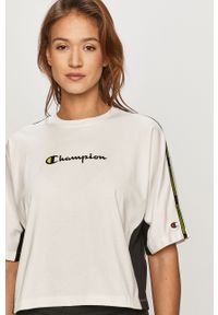 Champion - T-shirt. Okazja: na co dzień. Kolor: biały. Materiał: bawełna, dzianina. Wzór: nadruk. Styl: casual #1