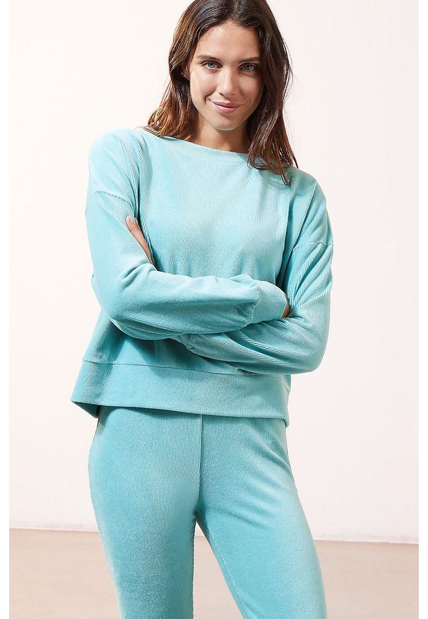 Etam - Bluza piżamowa LAZ. Kolor: zielony. Długość rękawa: długi rękaw. Długość: długie