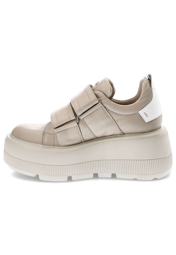 Beżowe Sneakersy Carinii Modne Obuwie Damskie. Okazja: na co dzień. Zapięcie: rzepy. Kolor: beżowy. Materiał: skóra. Szerokość cholewki: normalna. Styl: elegancki, casual