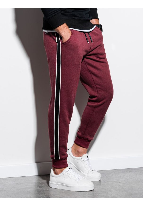 Ombre Clothing - Spodnie męskie dresowe joggery - bordowe P898 - XL. Kolor: czerwony. Materiał: dresówka. Wzór: gładki. Styl: elegancki