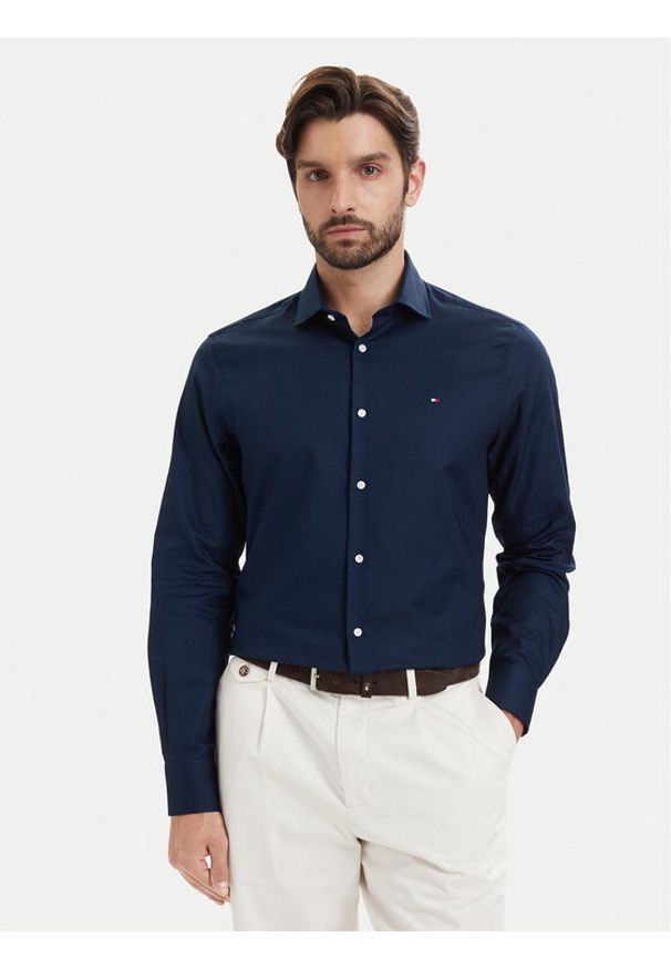 TOMMY HILFIGER - Tommy Hilfiger Koszula Dobby MW0MW43747 Granatowy Regular Fit. Kolor: niebieski. Materiał: bawełna