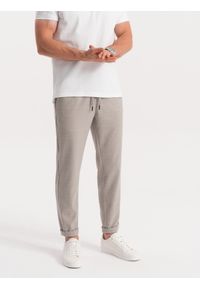 Ombre Clothing - Spodnie męskie w kratkę z gumką w pasie - jasnoszare V1 OM-PACP-0122 - XXL. Kolor: szary. Materiał: poliester, elastan. Wzór: kratka #5