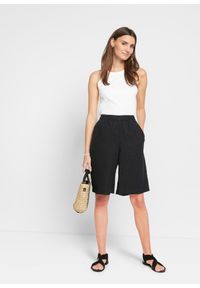 bonprix - Bermudy high waist z mieszanki wiskozy z lnem. Stan: podwyższony. Kolor: czarny. Materiał: len, wiskoza #3
