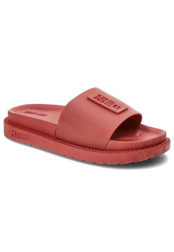 Big-Star - Czerwone Klapki Big Star Modne Buty Na Lato. Okazja: na spacer, na co dzień, na plażę. Kolor: czerwony. Materiał: materiał, syntetyk. Wzór: kolorowy. Sezon: lato. Styl: wakacyjny, casual, sportowy