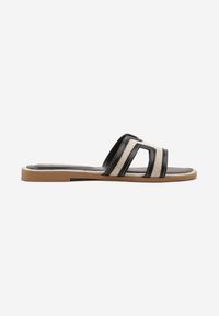Born2be - Czarne Klapki z Geometryczną Cholewką Idanitia. Okazja: na co dzień, na imprezę. Kolor: czarny. Wzór: geometria. Sezon: lato. Styl: casual, elegancki