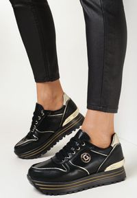Born2be - Czarne Sneakersy ze Skóry Naturalnej Artoire. Nosek buta: okrągły. Zapięcie: sznurówki. Kolor: czarny. Materiał: skóra. Obcas: na obcasie. Wysokość obcasa: niski #2
