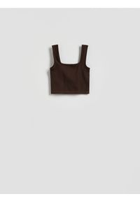 Reserved - Dopasowany top - ciemnobrązowy. Kolor: brązowy. Materiał: prążkowany, dzianina