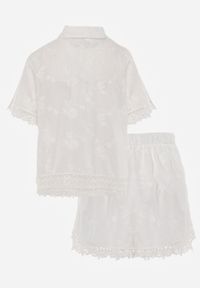 Born2be - Biały Bawełniany Komplet w Stylu Boho Koszula i Szorty z Haftem Lephine. Kolor: biały. Materiał: bawełna. Wzór: haft #3