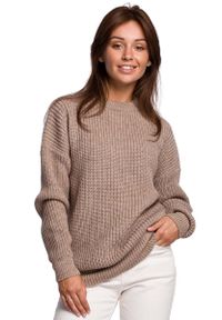 MOE - Sweter Oversize o Przedłużonym Kroju - Cappuccino. Materiał: akryl, poliamid, wełna