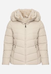 Born2be - Ciemnobeżowa Taliowana Kurtka z Pikowanymi Przeszyciami i Kapturem z Futrem Acindria. Okazja: na co dzień. Kolekcja: plus size. Kolor: beżowy. Materiał: futro. Styl: casual #5