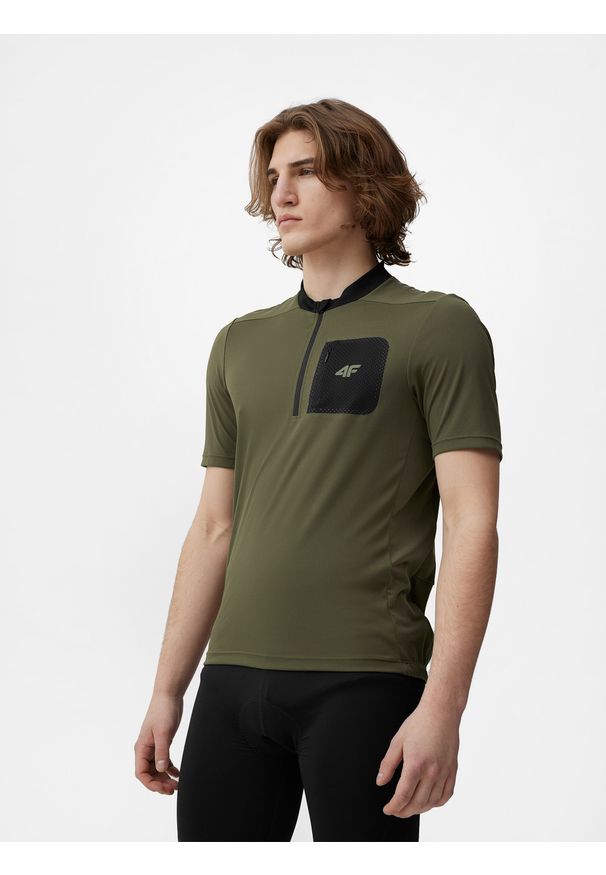 4f - Koszulka rowerowa MTB męska. Kolor: brązowy, oliwkowy, wielokolorowy. Materiał: dzianina, materiał. Sport: kolarstwo