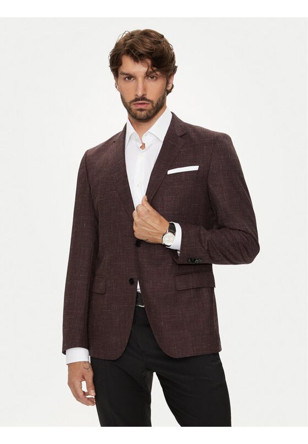 BOSS - Boss Marynarka H-Hutson-224 50521645 Bordowy Slim Fit. Kolor: czerwony. Materiał: wełna