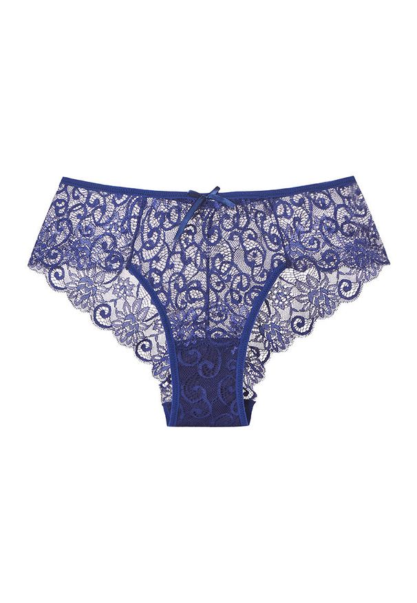 Intica - Majtki brazyliany z delikatnej koronki Bertina. Kolor: niebieski. Materiał: koronka. Wzór: koronka