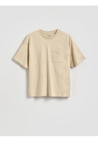 Reserved - Bawełniany t-shirt - beżowy. Kolor: beżowy. Materiał: bawełna #1
