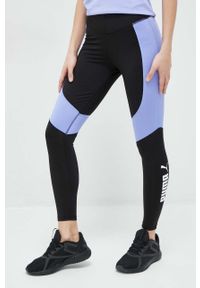 Puma legginsy treningowe Favorite Logo kolor czarny z nadrukiem. Kolor: czarny. Materiał: skóra, materiał. Wzór: nadruk #1