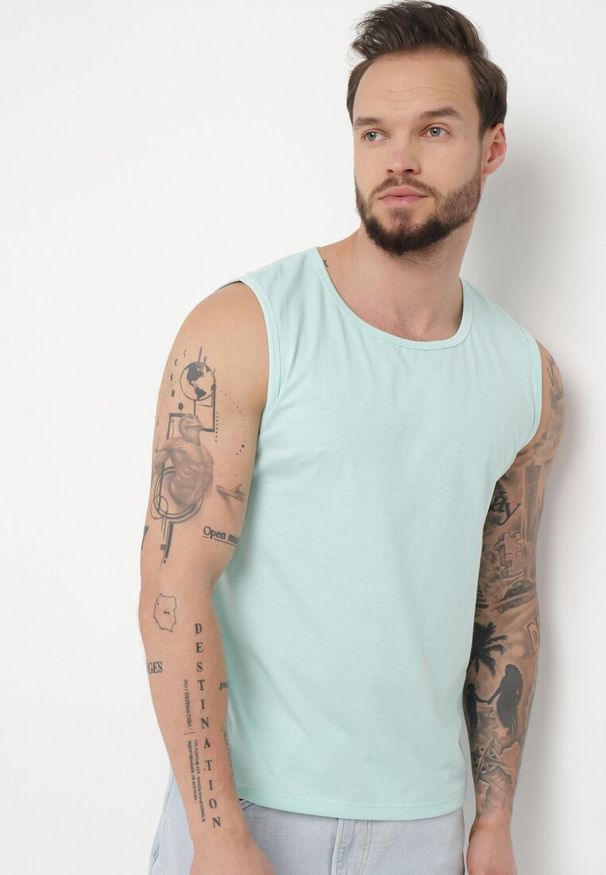 Born2be - Miętowa Klasyczna Koszulka Tank Top Bez Rękawów Lakeana. Kolor: miętowy. Materiał: jeans, materiał. Długość rękawa: bez rękawów