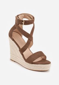 Renee - Brązowe Sandały VICES na Platformie i Koturnie z Plecionką w Stylu Boho Elikea. Zapięcie: sprzączka. Kolor: brązowy. Materiał: jeans. Sezon: lato. Obcas: na koturnie. Styl: boho #2