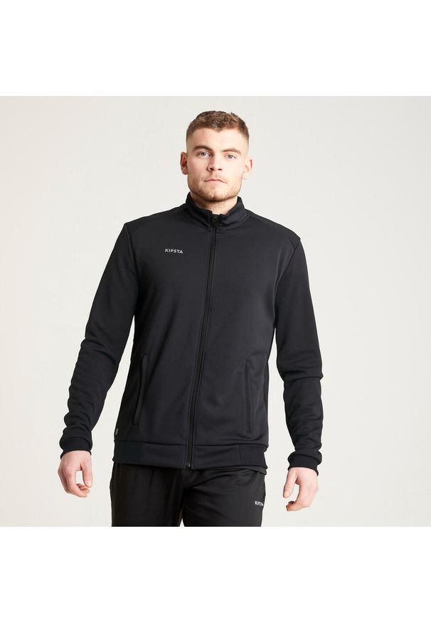 KIPSTA - Bluza treningowa do piłki nożnej Kipsta Essential. Typ kołnierza: komin. Kolor: wielokolorowy, czarny, szary. Materiał: tkanina, elastan, prążkowany, materiał, poliester. Sport: fitness, piłka nożna