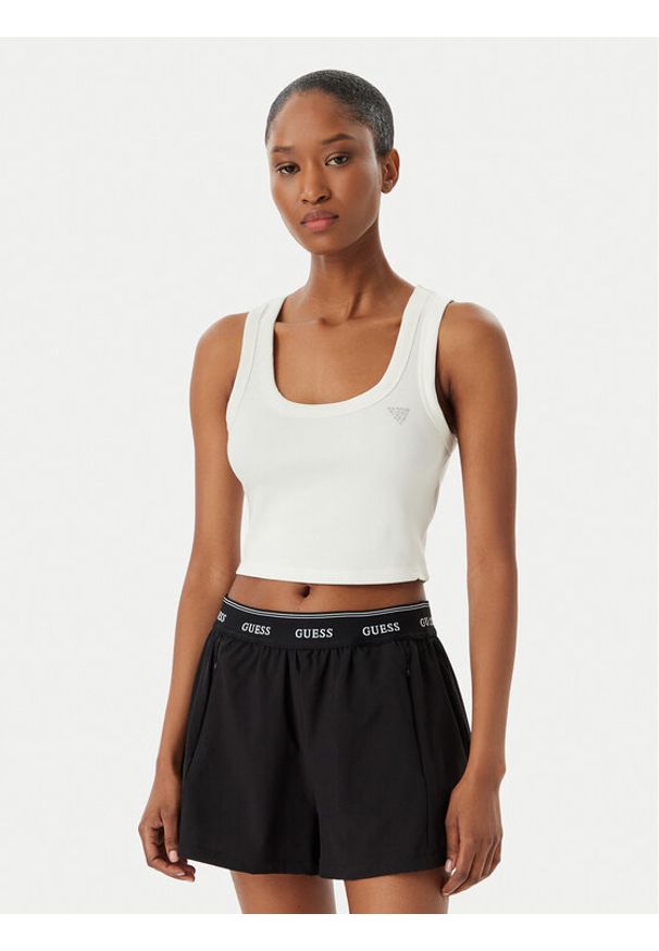 Guess Top V6GP07 K2987 Biały Slim Fit. Kolor: biały. Materiał: wiskoza