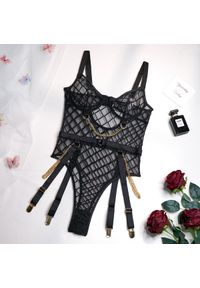 Intica - Body damskie z geometrycznym wzorem na ramiączkach Zoe. Kolor: czarny. Materiał: materiał. Długość: krótkie. Wzór: geometria