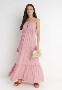 Born2be - Różowa Sukienka Cilaris. Kolor: różowy. Materiał: wiskoza, tkanina. Długość rękawa: na ramiączkach. Wzór: gładki. Sezon: lato, wiosna. Typ sukienki: rozkloszowane. Długość: maxi #2