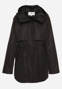 Born2be - Czarna Klasyczna Kurtka Parka z Kapturem i Ściągaczem w Pasie Cinelle. Okazja: na co dzień. Typ kołnierza: kaptur. Kolor: czarny. Materiał: jeans, skóra. Styl: klasyczny #4