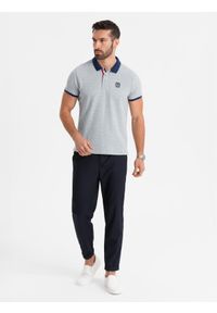 Ombre Clothing - Męska koszulka polo z kolorowymi akcentami – szary melanż V1 OM-POSS-0105 - XXL. Typ kołnierza: polo. Kolor: szary. Materiał: dzianina, bawełna. Wzór: melanż, kolorowy. Styl: klasyczny, sportowy, elegancki #7