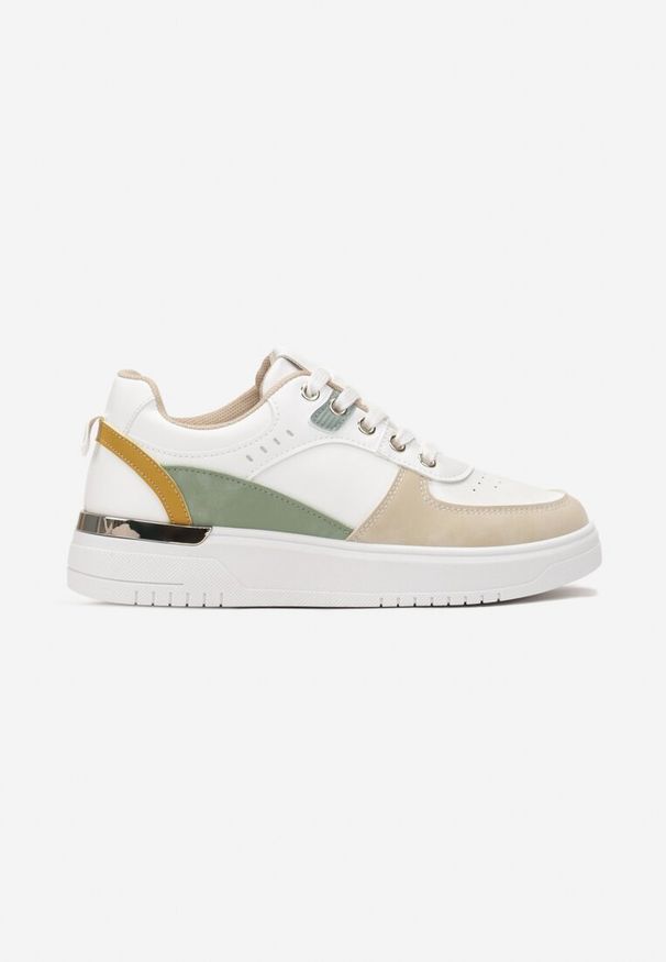 Born2be - Biało-Beżowe Sneakersy z Kolorowymi Wstawkami Fulvio. Nosek buta: okrągły. Zapięcie: sznurówki. Kolor: biały. Materiał: materiał. Wzór: kolorowy. Sezon: wiosna, jesień. Obcas: na obcasie. Wysokość obcasa: niski