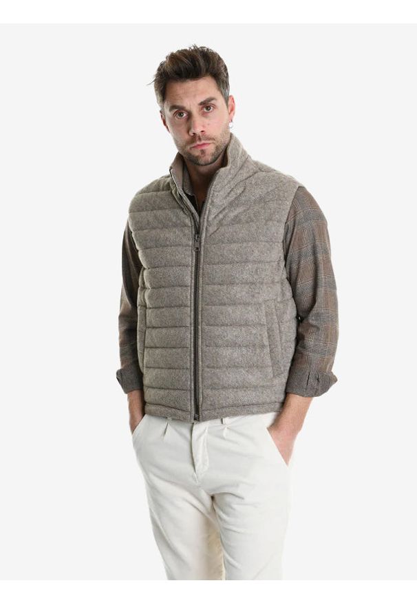 Xagon Bezrękawnik "Down Vest" | A2505 2PMEC02 | Mężczyzna | Beżowy. Okazja: na spotkanie biznesowe, na co dzień, na spacer. Kolor: beżowy. Materiał: poliester, wełna. Długość rękawa: bez rękawów. Długość: długie. Sezon: wiosna, jesień, lato. Styl: elegancki, casual, biznesowy