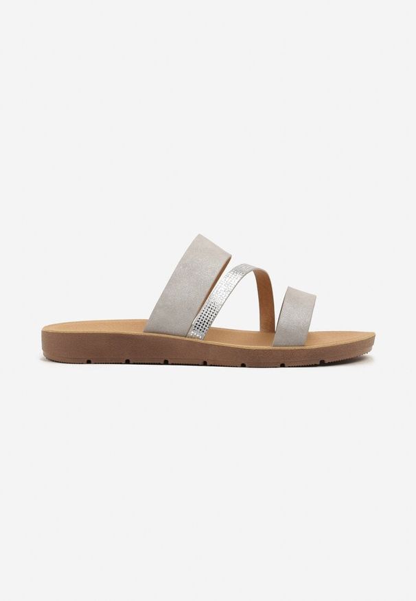 Renee - Srebrne Klapki z Cyrkoniami Lirivine. Okazja: na plażę, na co dzień, na imprezę. Kolor: srebrny. Wzór: aplikacja. Styl: elegancki, casual