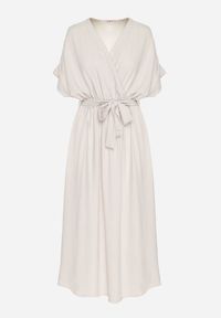 Born2be - Beżowa Sukienka z Bawełną i Ozdobnym Paskiem Lunistra. Okazja: na co dzień. Kolor: beżowy. Materiał: bawełna. Wzór: aplikacja. Styl: klasyczny, casual, elegancki #6