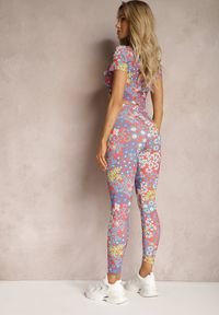 Renee - Czerwono-Niebieski 2-Częściowy Komplet w Kwiecisty Wzór Top i Legginsy Xeranetta. Kolor: czerwony