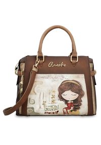Brązowa Duża Damska Torebka Anekke. Kolor: brązowy. Wzór: aplikacja. Materiał: zdobione. Styl: elegancki, casual #1