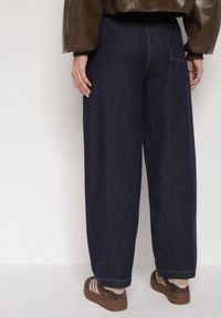 Born2be - Niebieskie Bawełniane Jeansy o Szerokim Kroju z Wysokim Stanem ze Sznurkiem Carmencita. Okazja: na co dzień. Stan: podwyższony. Kolor: niebieski. Styl: casual #5