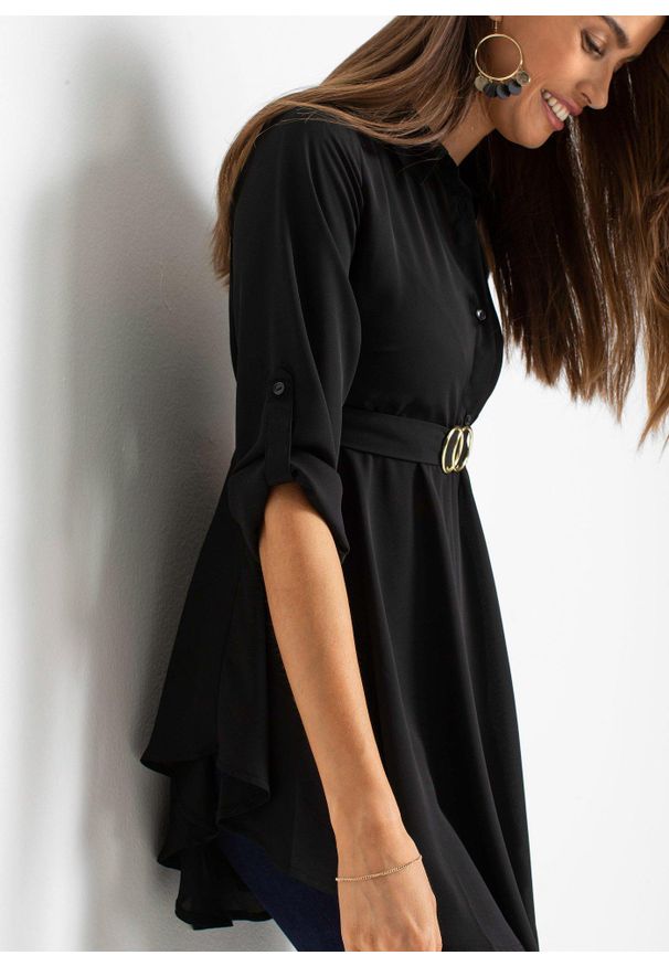 bonprix - Długa bluzka. Kolor: czarny. Materiał: poliester. Długość: długie